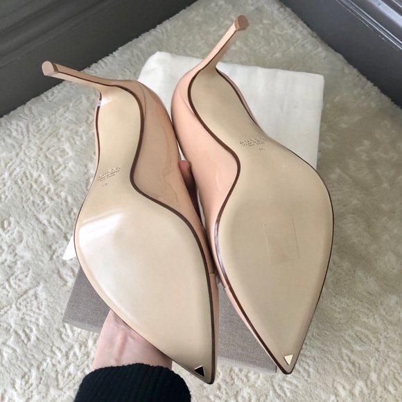 BNIB FRANCESCO RUSSO ASYMMETRICAL NUDE PATENT PUMP - Picture 6 of 7